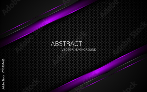 Abstract black and purple polygons on dark steel mesh background. with free space for design. modern technology innovation concept background