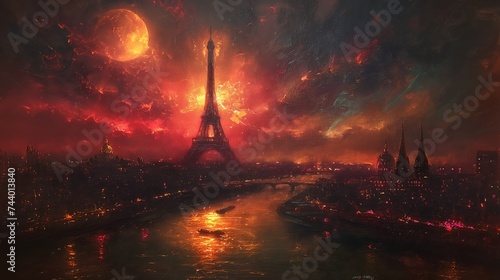 gothic painting of Eiffel Tower