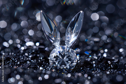 Bunny shaped diamond on bokeh background for Easter Day.