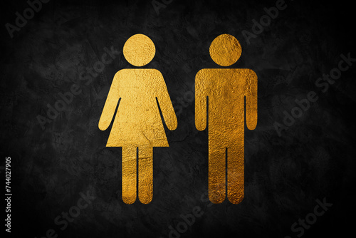 Men and women restroom icon in black background, men and women bathroom golden sign.Toilet vector icon for any use. Vector illustrator.