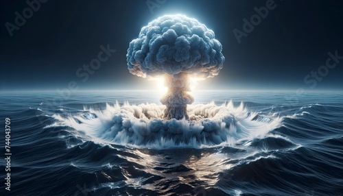 Capturing the moment a nuclear bomb detonates beneath the ocean's surface, showcasing the raw power of the detonation. AI Generated