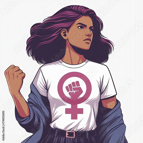 Ilustración de una mujer feminista manifestándose en el día Internacional de la mujer
