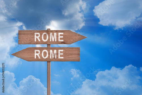 Rome road sign. Welcome to Rome, Italy. Entering Rome. All ways leads to rome concept.