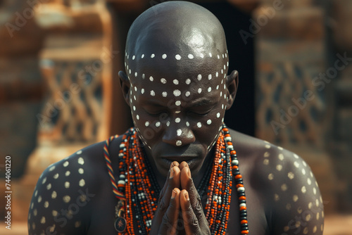 Religion, black man showing his culture by praying