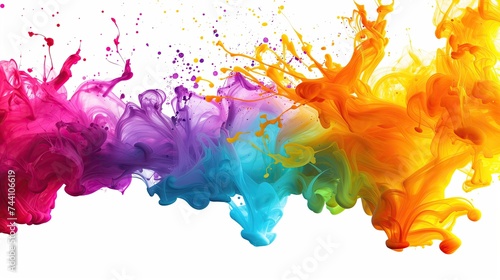 Brightly colored inks swirling together in water, creating a fluid rainbow-like effect