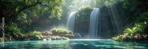 Enchanted tropical oasis waterfall