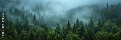 An enchanted misty pine forest