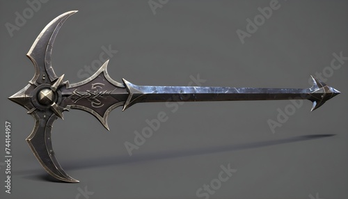Fantasy dungeons and dragons pickaxe halberd on neutral grey background, for dwarves
