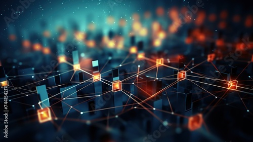 Interconnected network diagrams with elements and lines, representing digital channels, suitable for technology solutions and scientific concepts.