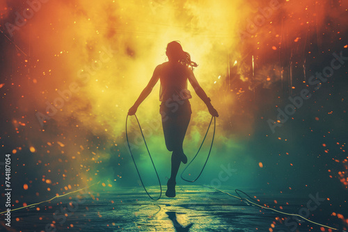 An individual jumping rope to a fast-paced beat, turning a simple exercise into an energetic dance.