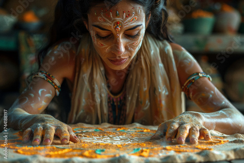 An artist creating intricate mandalas in sand, each grain a testament to the impermanence and beauty of life.