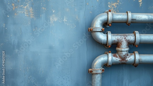 Rusty pipes on a blue wall