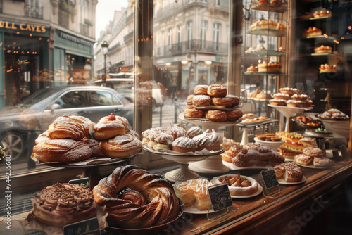 A cozy bakery showcases an array of pastries and breads.