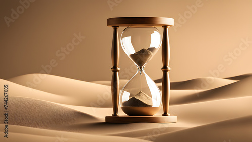 Serene 3D Hourglass with Sand Countdown Isolated on Desert Background. Modern Symbol of Time Management for Business Appointments, Schedules, and Deadlines