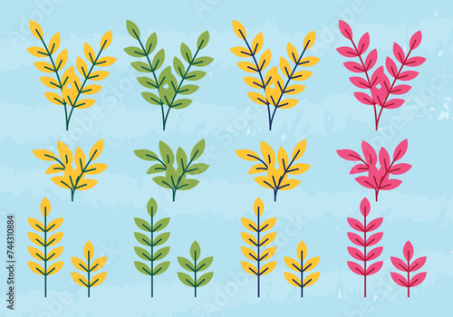 set of flat Leaf vector on a isolated background Collection powerfull color