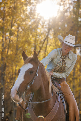 Cowgirl portrait horseback fall autumn 