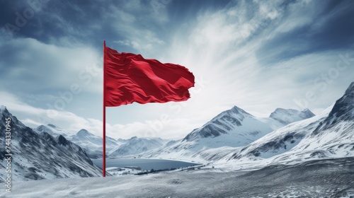 Red flag on snowy mountain peak