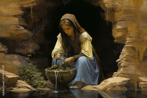 Samaritan woman well. Water new paint. Generate Ai