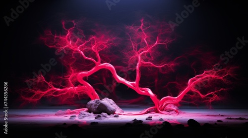 Fractal 3D Illustration of a Tree with red veins