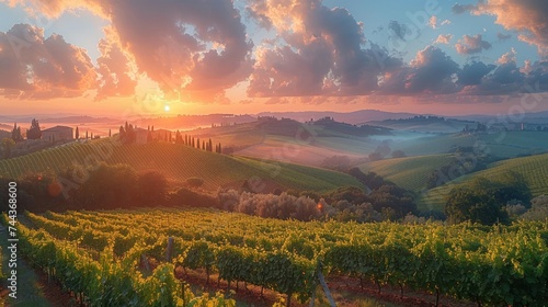 Tuscany landscape at sunrise, Tuscany foggy landscape at sunrise