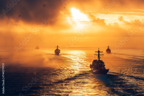 Military Warship At Sea