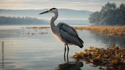 great heron in the water