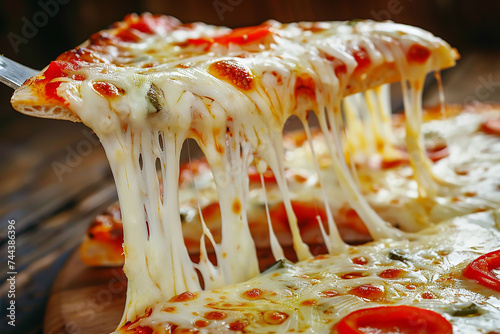 Close up of a hot cheesy italian pizza