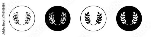 Laurel Wreath Icon Set. Award Olive Victory Vector Symbol in a Black Filled and Outlined Style. Triumph Crown Sign.