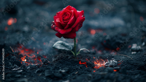 Rose Buried in Ashes with Copy Space, Symbolic Representation of Love and Loss, Generative Ai
