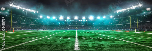 empty american football stadium at night with light and line,