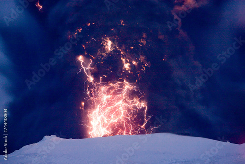 Eyjafjallajokull Volcano at Night, Lightning inside Ash Cloud, I