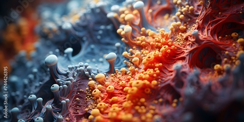 Macro shot of colorful mold showcasing intricate patterns and textures. Concept Macro Photography, Colorful Mold, Patterns, Textures