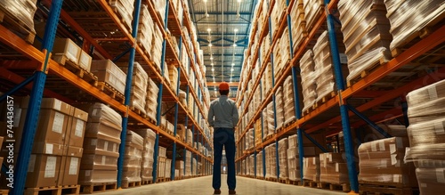 Portrait of a Caucasian male worker in a busy industrial warehouse facility