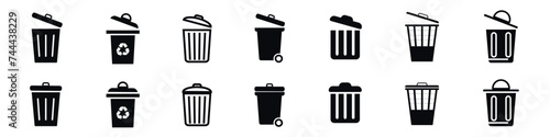 Bin icon set. Trash can collection. Trash icons set. Web icon, delete button. Delete symbol flat style on white background