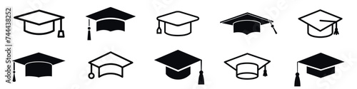 Graduation student black cap silhouette icon