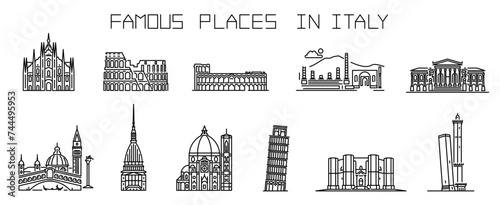 Italian landmarks icons set vector line illustrations with icon editable stroke
