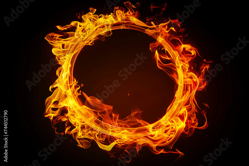 Ring of fire on a black background, magic spell effect