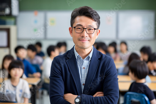 教室で授業をする日本人男性教師