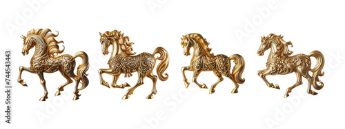 Old fashioned Horse brooch made of gold design set transparent background
