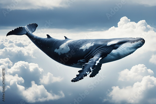 Abstract humpback whale swimming in the clouds - Concept for freedom