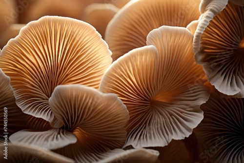 Close-up of mushroom gills seen from below