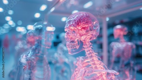 Hologram of the human skeletal system floating in midair Modern technology is used to diagnose human diseases. 