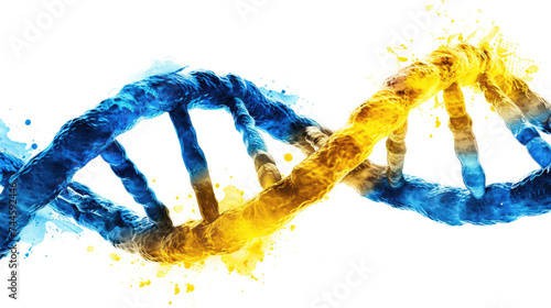 A close-up image of human dna in blue and yellow. Conceptual illustration on the theme of World Down Syndrome Day