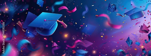 Graduation cap amidst a sparkling celebration, symbolizing academic achievement and commencement. A festive and joyous end to educational endeavors.