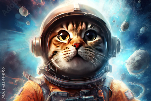 Embark on a cosmic adventure with this whimsical cat astronaut