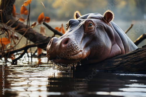 Hippopotamus in autumn