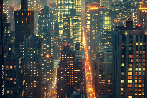 A High-Angle Cityscape, Urban Nocturne. Generative AI