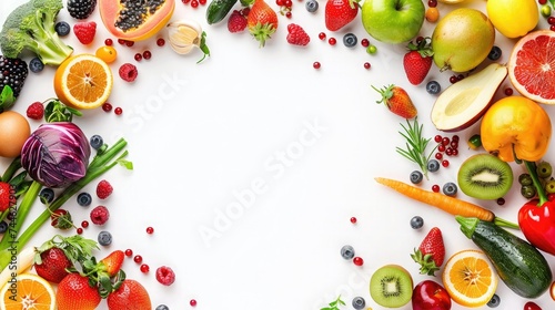 Organic food background and Copy space. Food photography different fruits and vegetables isolated white background. High resolution product