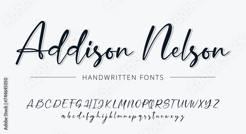 Signature Calligraphy Font Set. Logotype Handwritten Script Brush Font. Vector alphabet letter logo font. Handrawn ABC typography Lettering.