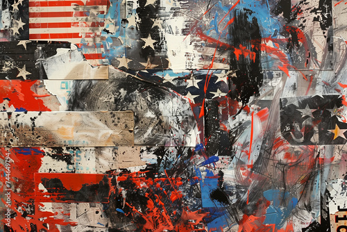Stars, stripes and grungy texture: Abstract Collage of USA